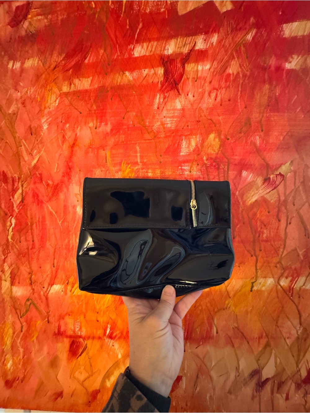 YSL Beauté Black Patent Fold Over Cosmetic Bag Pouch Clutch
